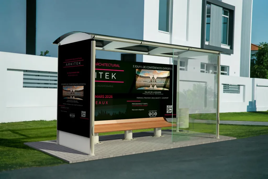 Mockup arrêt de bus de l'affiche de l'évènement Arkitek à Bordeaux