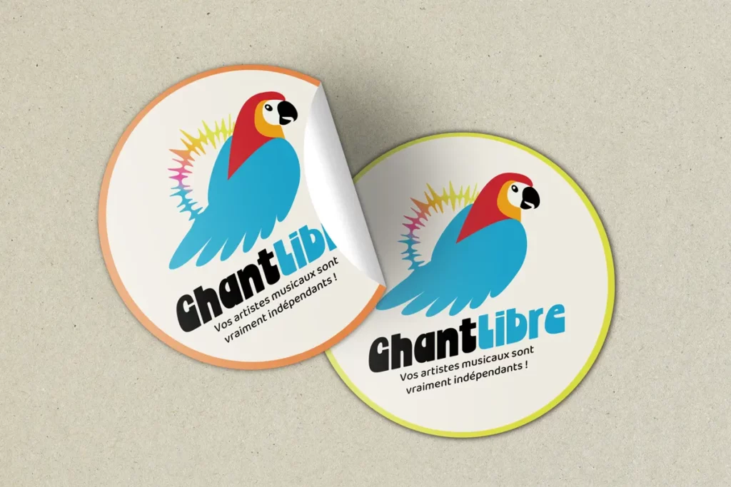 Mockup stickers du logo ChantLibre réalisé sur photoshop