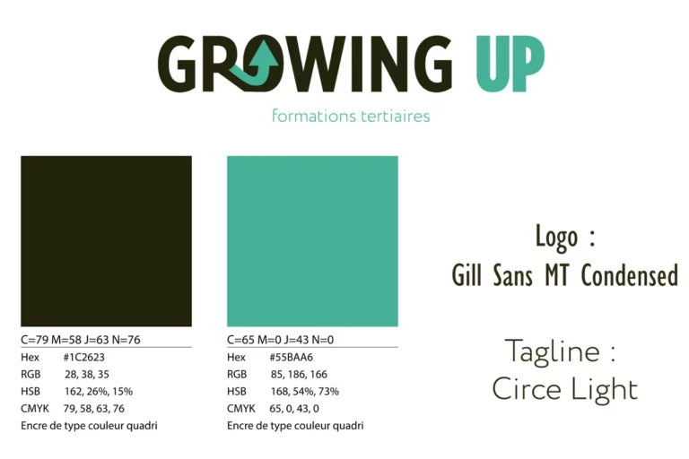 Chrate graphique minimale du Logo Growing Up, design réalisé sur Illustrator