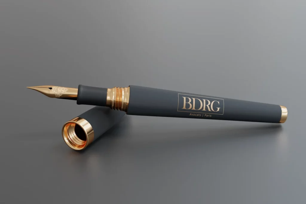 Mockup d'un stylo du Cabinet d'avocats Bdrg à Paris