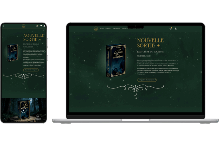 Mockup version mobile et desktop du site web Éditions Etherias de Audrey Boussarie, designer ui