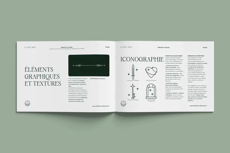 Dossier de conception Editions Etherias, partie identité visuelle et graphique